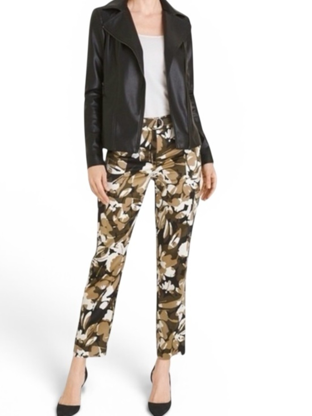Chico’s Satin Camouflage Ankle Cargo Pants Size 2